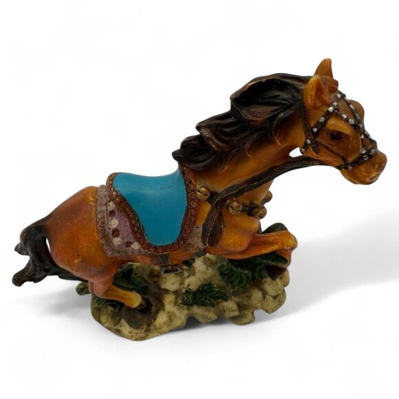 Vintage Hand-Painted Resin Horse Figurine With Saddle Decorative Collectible Uni - Picture 5 of 6